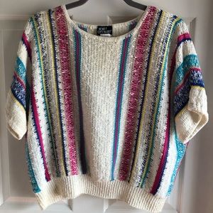 Cream Short-Sleeve Stripe Knit Sweater